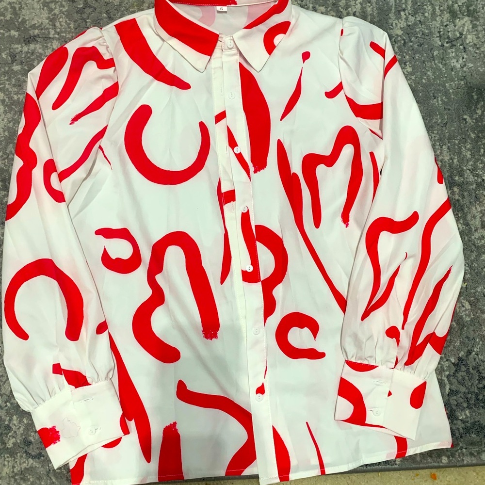 White & Pink Abstract Long Sleeve Button-Down Shirt l Size S | Perfect Condition